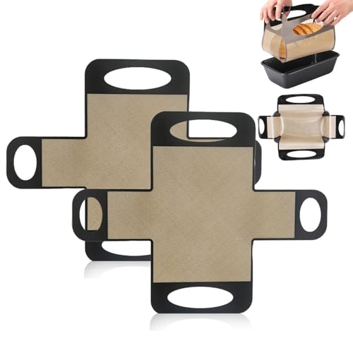 XFSRG 2 Stück Backmatte Silikon Leicht zu Reinigen Wiederverwendbare Brotbackmatte mit Extra Breiten und Langen Griffen für Dutch Oven(Beige) von XFSRG