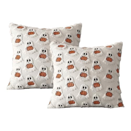 XFSRG 2 Stück Halloween Kürbis Kissenbezug 45x45 cm Gruseliger Geist Kürbis Deko Kissenbezüge für Sofa Festliche Kissen Couchkissen von XFSRG