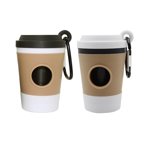 XFSRG 2 Stück Hundekotbeutelspender im Kaffeebecher Design Tragbarer Kotbeutelhalter aus Kunststoff mit Karabiner Outdoor Haustierzubehör von XFSRG