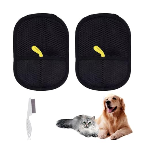 XFSRG 2 Stück Pet Hair Remover Glove 1 Stück Bürste Haustier Katzen Handschuhe Fellpflege Wiederverwendbare Fellpflegehandschuhe für Haustiere(A) von XFSRG