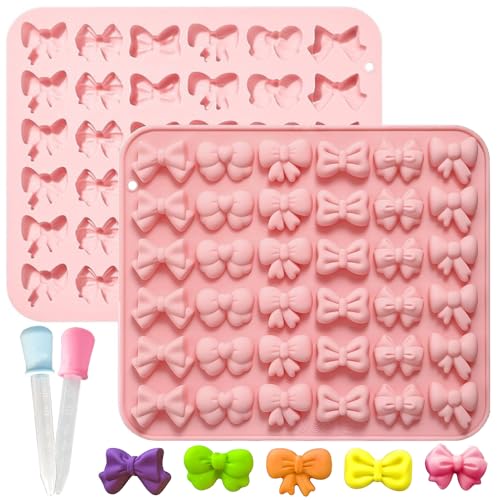 XFSRG 2 Stück Schleifen Schokoladen Form Rosa Schleifen Backform Silikon Fondant Formen Bonbon Form mit 2 Dropper für Party Backen DIY für Dekorieren Eines Kuchens von XFSRG