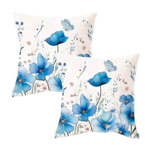 XFSRG 2 Stück Set Outdoor Kissenbezug 45x45 cm Dekokissen Wetterfest Kissen Sommer Modern Kissenbezüge für Garten Sofa Couch Wohnzimmer Schlafzimmer Doppelseitiges Muster(Blau) von XFSRG