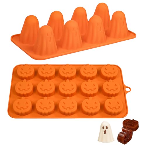 XFSRG 2 Stück Silikonformen Halloween mit Geist und Kürbisform Halloween Silikon Backform für Schokolade Bonbons Eiswürfel DIY Backen und Partydeko von XFSRG