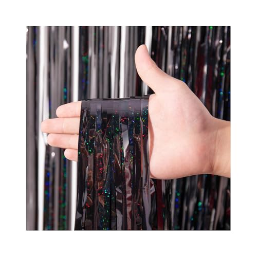 XFSRG 4 Stück Schwarzer Lametta Vorhang 1x2m Glitzernde SilvesterDeko Lametta Girlande für Party Deko und Faschingsdeko XFSRG 4 Stück Schwarzer Lametta Vorhang 1x2m Glitzernde SilvesterDeko Lametta Girlande für Party Deko und Faschingsdeko von XFSRG