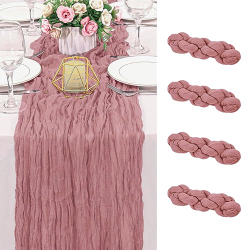 XFSRG 4 Stück Tischläufer Rosa Käsetuch Cheesecloth Musselin Tischläufer Boho 90x180 cm Lang Hochzeit Geburtstag Tischdeko von XFSRG