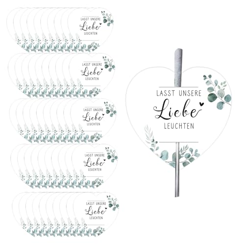 XFSRG 50 Stück Wunderkerzen Karten für Hochzeit Herzförmige Etiketten Lasst Unsere Liebe Leuchten Gastgeschenke und Party Deko für Unvergessliche Feier von XFSRG