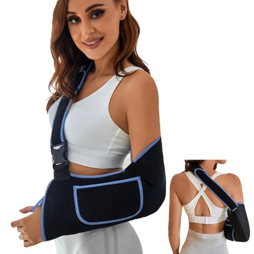 XFSRG Armschlinge Mit Verstellbarem Schulterbandage Herren Damen Armbandage mit Aufbewahrungstasche Für Arm Und Schulter(Blau-Schwarz, S) von XFSRG