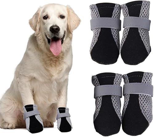 XFSRG Atmungsaktive Hundeschuhe Pfotenschutz Wasserdicht rutschfeste Sohle Reflektierend Hundestiefel Pfotenschoner XL von XFSRG
