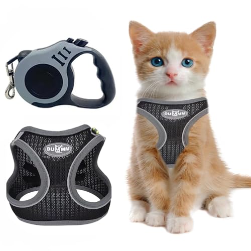 XFSRG Ausbruchsicheres Katzengeschirr mit Leine als verstellbares Geschirr für Katzen mit weichem Innenfutter atmungsaktivem Mesh Material und reflektierenden Elementen (M) von XFSRG