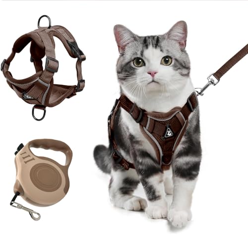 XFSRG Ausbruchsicheres Katzengeschirr mit Leine für Kätzchen und Welpen als atmungsaktive Netzjacke mit Reflektorstreifen für Outdoor Abenteuer (Braun M) von XFSRG