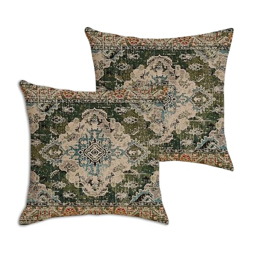 XFSRG Boho Vintage Kissenbezug 45x45 cm 2er Set Leinen Kissenbezüge im Ethno Muster Kissenbezug Outdoor für Sofa Wohnzimmer Schlafzimmer (A) von XFSRG