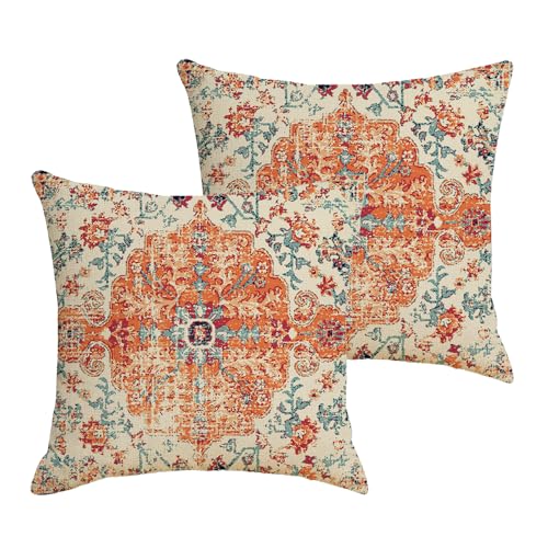 XFSRG Boho Vintage Kissenbezug 45x45 cm 2er Set Leinen Kissenbezüge im Ethno Muster Kissenbezug Outdoor für Sofa Wohnzimmer Schlafzimmer (B) von XFSRG