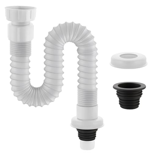 XFSRG Flexibler Abwasserschlauch für Siphon Waschbecken Teleskopisch Ausziehbar 0,32 – 0,78 m Anschluss 41/32 mm aus Kunststoff Inkl Dichtungsring und Dekoring für Bad und Küche von XFSRG