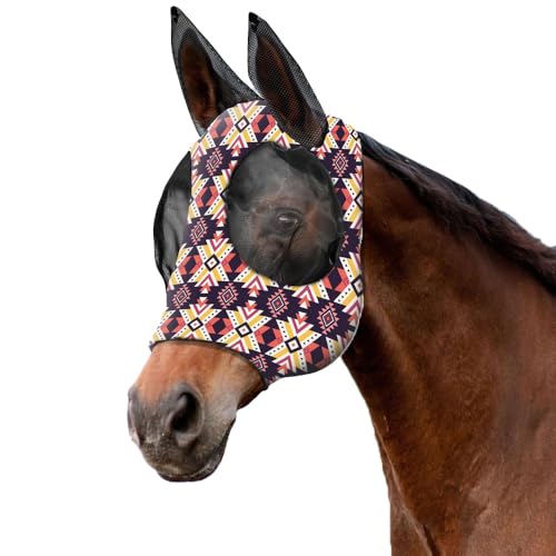 XFSRG Fliegenmaske Pferd Atmungsaktive Buntmuster Super Comfort Large Eye Space Fly Mask mit UV Schutz für Sommer und Outdoor(Violett/M) von XFSRG