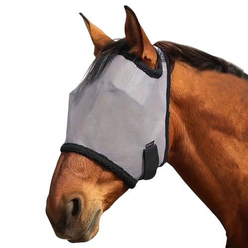 XFSRG Fliegenmaske Pferd Super Comfort Stretchy Large Eye Space mit UV Schutz Protection Ohren Schützerschutz Fly Mask(Grau) von XFSRG