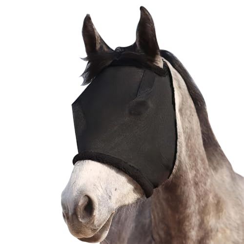 XFSRG Fliegenmaske Pferd Super Comfort Stretchy Large Eye Space mit UV Schutz Protection Ohren Schützerschutz Fly Mask(Schwarz) von XFSRG