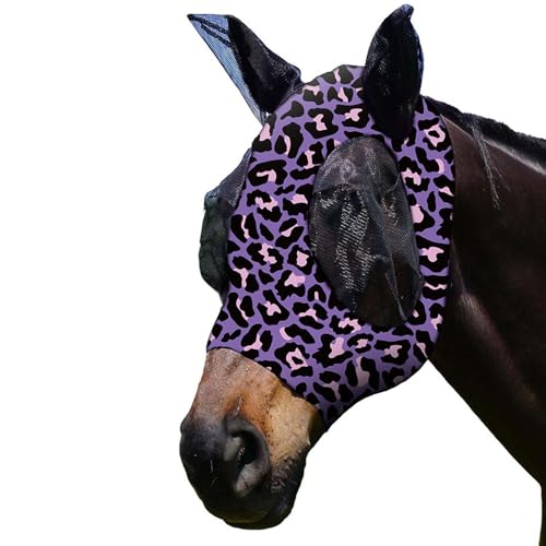 XFSRG Fliegenmaske Pferd Super Comfort UV Schutz Leopard Drucken Hautfreundlich und Atmungsaktiv Large Eye Space Fly Mask(Violett/M) von XFSRG