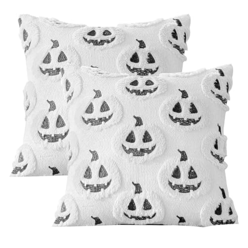 XFSRG Halloween Geister Kissenbezug 2er Set Lustige Kürbis Geist Motiv Kissenhülle 45×45 cm Halloween Deko Kissen für Sofa Schlafzimmer und Party (Weiß) von XFSRG