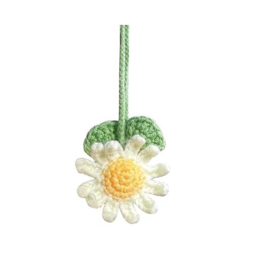 XFSRG Handgestricktes Häkeltulpen Gänseblümchen Rückspiegelaccessoire Umweltfreundliche Autodekoration Handgemachte Deko für Fahrzeug Zuhause (Weiß Gelb) von XFSRG