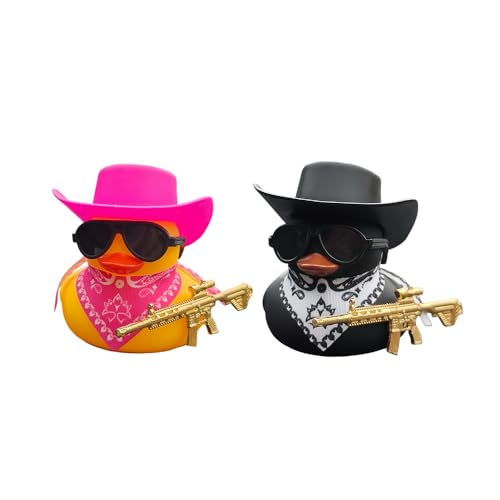 XFSRG Hochzeitsgeschenke Für Brautpaar Cowboy Badeenten Set Lustige Quietscheenten Mit Hut Und Sonnenbrille Kleines Geschenk Zur Hochzeit Einzigartige Brautaccessoires (Rosa + Schwarz) von XFSRG