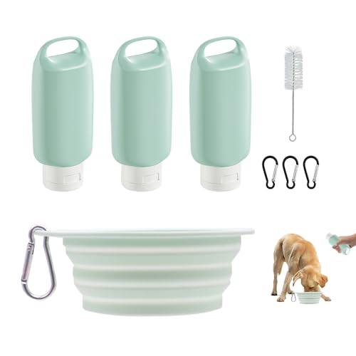 XFSRG Hundefütterungsset für den Außenbereich 3 Stück Silikon Futtertube zum Befüllen Hund 1 Stück Faltbar Hundenäpfe mit Karabiner für Hunde Katzen für Wasser und Futter mit Bürste von XFSRG