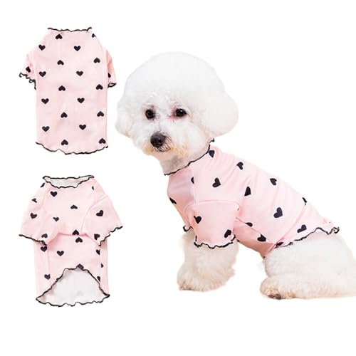 XFSRG Hundekleidung Mädchen Herzmuster Polyester Hundekleider für Kleine Hunde Modische und Bequeme Hund Kleidung für Alltag und Besondere Anlässe (Hellrosa, S) von XFSRG