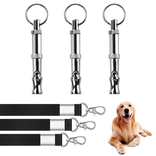 XFSRG Hundepfeifen mit Schlüsselband 3 Stücke Professionelle Edelstahl Haustierpfeife Ideal für Training und Erziehung von XFSRG