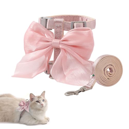 XFSRG Katzengeschirr mit Leine Ausbruchsicher Rosa Katzenleine mit Geschirr für Katzen Verstellbar Katzen Geschirr Set für Katze Kätzchen Kleine Hunde Puppy Kaninchen (M) von XFSRG