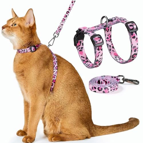 XFSRG Katzengeschirr mit Leine Ausbruchsicher Verstellbar Katzen Geschirr Set Katzenversorgungen für Kleine Mittelgroße & Große Katzen (Rosa) von XFSRG