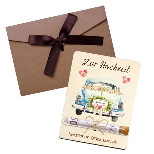 XFSRG Kreatives Geldgeschenk zur Hochzeit mit Reagenzglas und Umschlag Holz Hochzeitsgeschenke für Brautpaar Geschenk Hochzeit Die besten Wünsche an das Brautpaar von XFSRG