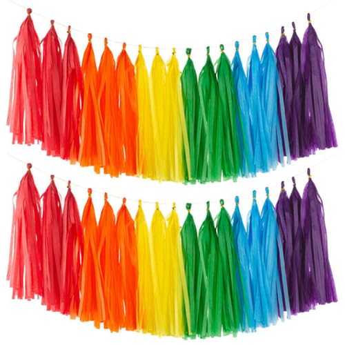 XFSRG Regenbogen Quasten Girlande Geburtstagsgirlande Gartenparty Deko für Midsommar (Bunte Serie) von XFSRG
