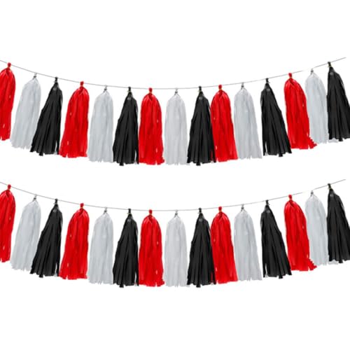 XFSRG Regenbogen Quasten Girlande Geburtstagsgirlande Gartenparty Deko für Midsommar (Schwarz-Weiß-Rot) von XFSRG