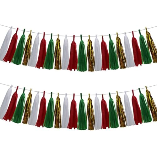 XFSRG Regenbogen Quasten Girlande Geburtstagsgirlande Gartenparty Deko für Midsommar (Weihnachtsfarben) von XFSRG