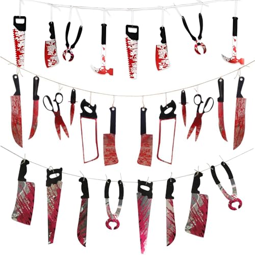 XFSRG Spooky Halloween Deko Innen Blutige Messer Girlande als Gruselige Halloween Deko für Haus Party und Garten Spooky Dekoration Papier Letters für Geisterhaus (Mehrfarbig-1) von XFSRG