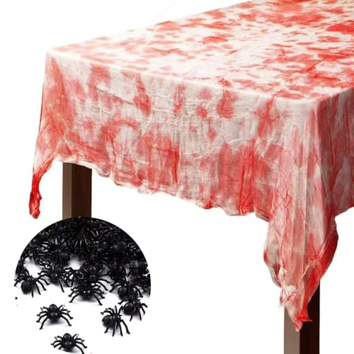 XFSRG Stoff Halloween Tuch Gruseliger Spiderweb Vorhänge Halloween Dekoration für Partyfotoautomat Zubehör (Rot) von XFSRG