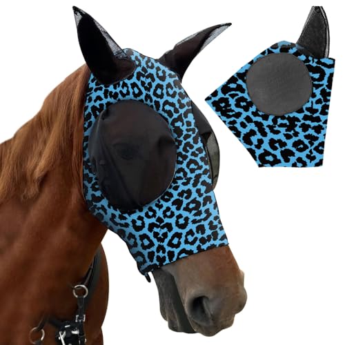 XFSRG Super Comfort Stretchy Fly Mask Large Eye Space with UV Protection Soft on Skin with Breathability Leopard Drucken (Blau) von XFSRG