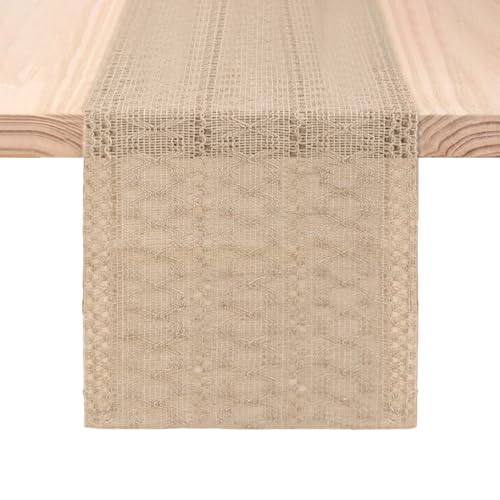 XFSRG Tischläufer Braun Ramie Modern Landhausstil Rustikal Tischdecke Leinen Schmal Bauernhaus Natürlich Table Runner für Hochzeit Deko Tischdecke Landhausstil 30x183 cm von XFSRG