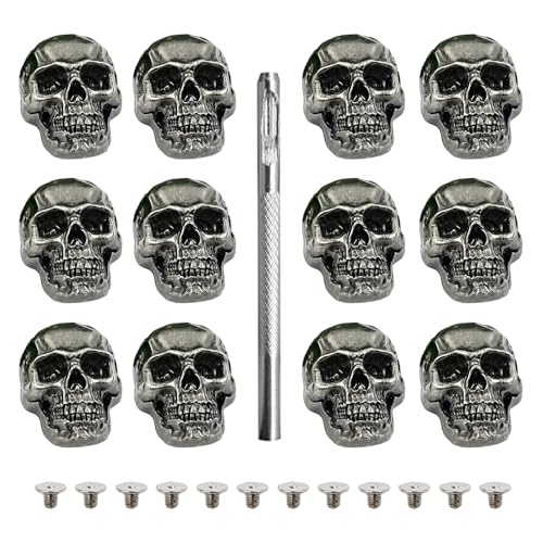 XFSRG Totenkopf Nieten Set Schraubnieten für Leder Jacken Taschen Stiefel Skull Studs Ledernieten Totenkopf Schraubnieten Kleidung Punk Gothic Style Nieten für Leder DIY Accessoires (A) von XFSRG