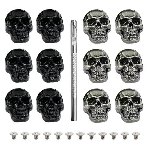 XFSRG Totenkopf Nieten Set Schraubnieten für Leder Jacken Taschen Stiefel Skull Studs Ledernieten Totenkopf Schraubnieten Kleidung Punk Gothic Style Nieten für Leder DIY Accessoires (B) von XFSRG