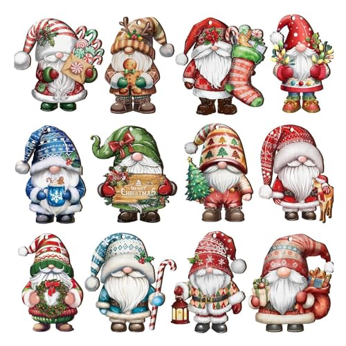 XFSRG Weihnachtsanhänger 36 Stück Mini Zwerg Ornamente Aus Holz Hängeornamente Christbaumschmuck ür Festivals Partys Innen und Außenfenster (Set 2) von XFSRG