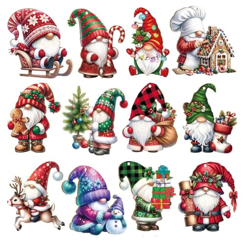 XFSRG Weihnachtsanhänger 36 Stück Mini Zwerg Ornamente Aus Holz Hängeornamente Christbaumschmuck ür Festivals Partys Innen und Außenfenster (Set 3) von XFSRG
