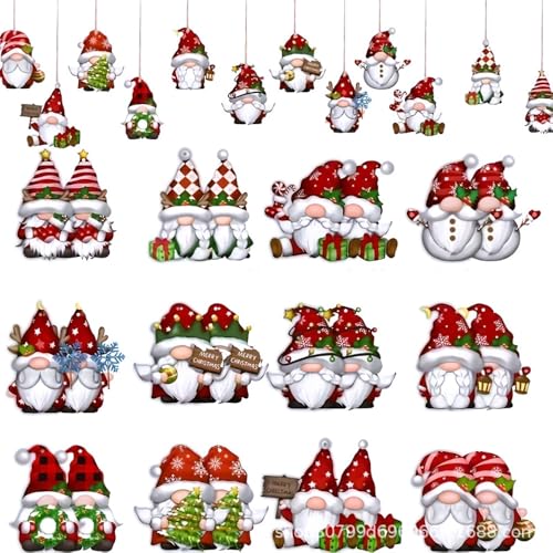 XFSRG Weihnachtsanhänger 36 Stück Mini Zwerg Ornamente Aus Holz Hängeornamente Christbaumschmuck ür Festivals Partys Innen und Außenfenster (Set B) von XFSRG