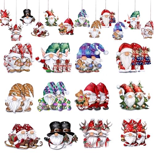 XFSRG Weihnachtsanhänger 36 Stück Mini Zwerg Ornamente Aus Holz Hängeornamente Christbaumschmuck ür Festivals Partys Innen und Außenfenster (Set C) von XFSRG