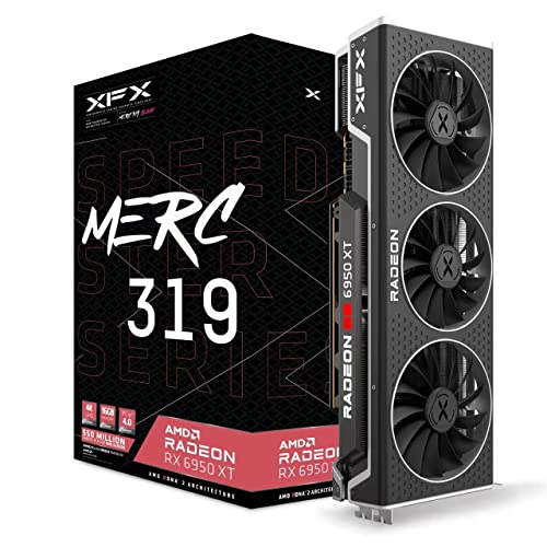 XFX Speedster MERC319 RX 6950XT Gaming-Grafikkarte mit 16GB GDDR6 HDMI 3xDP, AMD RDNA 2 - RX-695XATBD9, schwarz von XFX