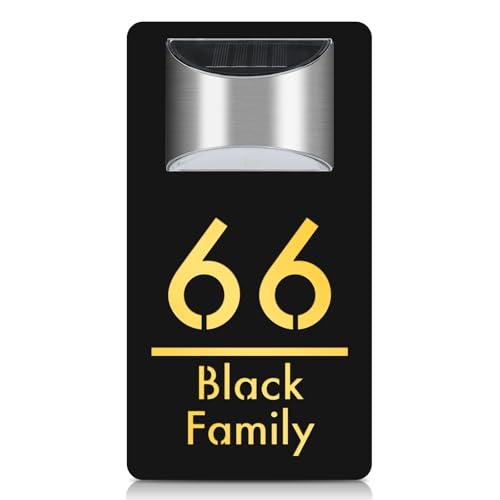 Personalisierbares Solar-Hausnummernschild, personalisiertes, lasergeschnittenes Acryl, modernes Hausschild, für Zuhause und den Außenbereich (15 x 28 cm), Schwarz (goldener Text)) von XFZDKJSD