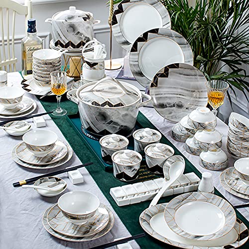 100 PCs Bone China Dinnerwaren Set European Style Rim Marmor Textur Tabelle Geschirr 100 PCs Bone China Dinnerwaren Set European Style Rim Marmor Textur Tabelle Geschirr von XFZJCHAP