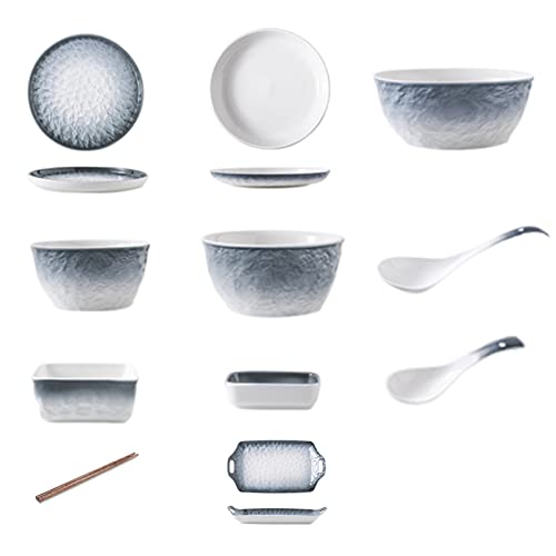 32 PCs Keramik -Steinzeug -Geschirr Set, Nordic Style Gradient Stone Muster Geschirr, moderne Dinnerteller Set Service für 6 von XFZJCHAP