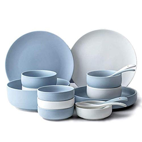 Gerichte/Teller/Schüssel -Set, 16 Teile Geschirr Set weiß und blau Keramikgeschirr Set Service für 4 Personen Gerichte/Teller/Schüssel -Set, 16 Teile Geschirr Set weiß und blau Keramikgeschirr Set Service für 4 Personen von XFZJCHAP