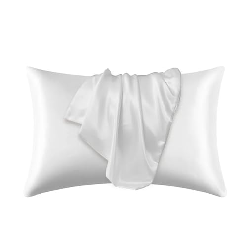 Kissenhüllen Reine Emulation Satin Kissenbezug bequemer Kissenbezug Kissenbezug für Betten werfen Einkissenbezüge Home Decor Seidenkissenbezug (Farbe: Elfenbein, Größe: 2 Stücke 51x76 cm) von XFZJCHAP