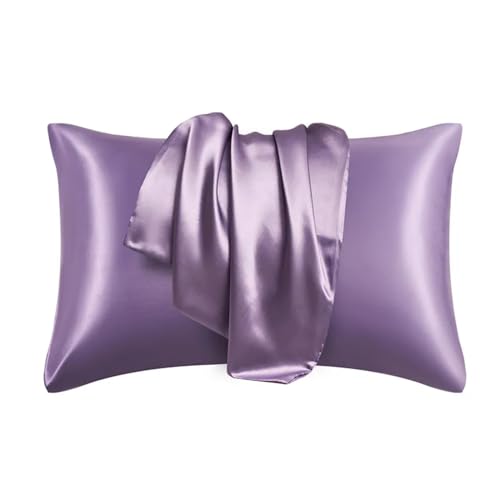 Kissenhüllen Reine Emulation Satin Kissenbezug bequemer Kissenbezug Kissenbezug für Betten werfen Einkissenbezüge Home Decor Seidenkissenbezug (Farbe: Lila, Größe: 1 Stück 51x66 cm) von XFZJCHAP